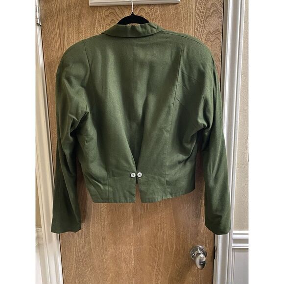 Vintage Outback Red 80s Cropped Blazer Olive Double Breasted 100% Silk Size 10 - Picture 8 of 16
